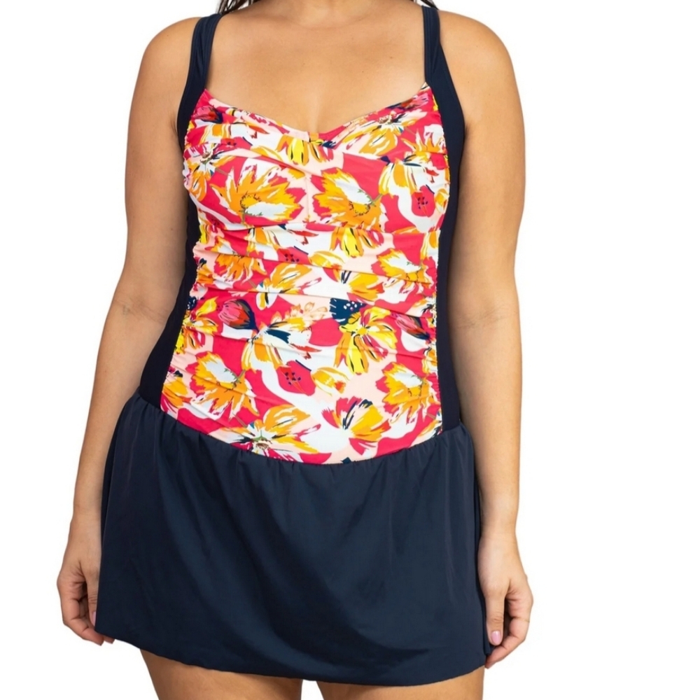 Heat Swimsuit Twist‎ Front Skater One Piece Plus Size 22W Navy Blue